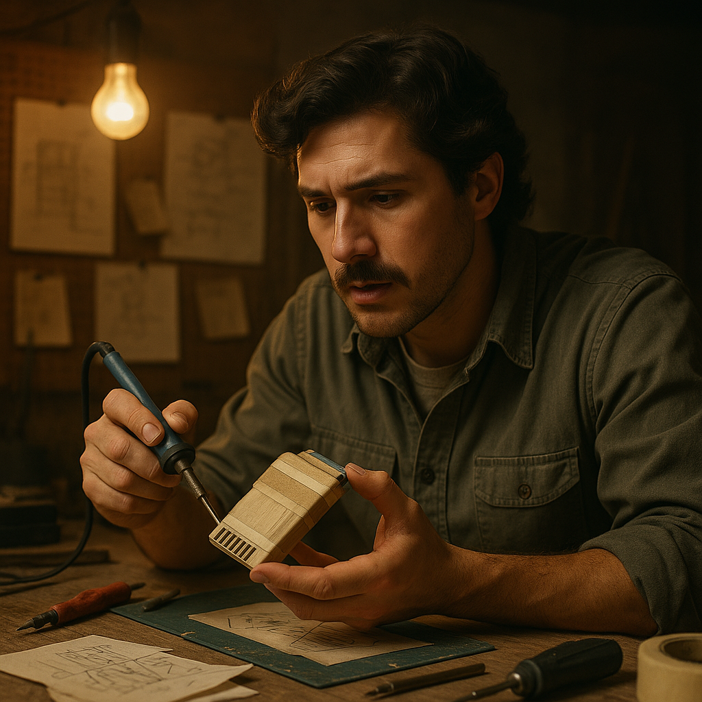 Inventor in his garage